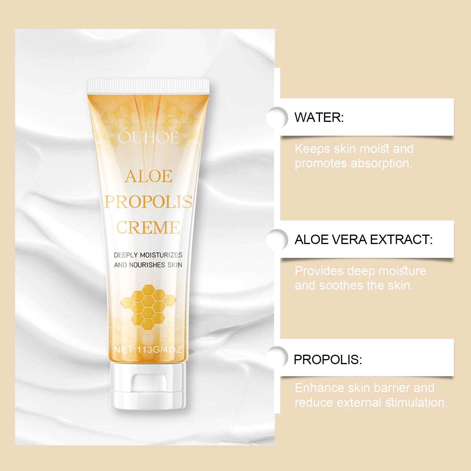Aloe Propolis Moisturizing Cream Soothing Repairs Nourishing Wrinkles Remover Rejuvenating Brightening Face & Body Cream Oasis Select