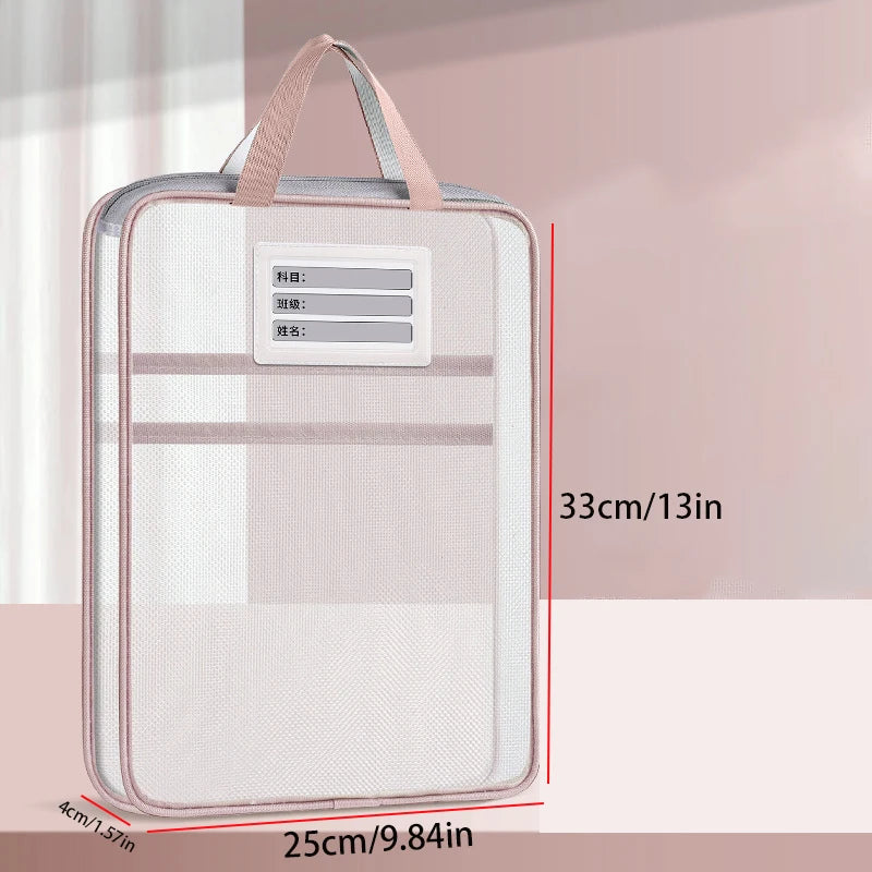 A4 Stationery Storage Bag Double-layer Mesh Zipper Bag Large Capacity Organizer Folders School Office Supplies Stationary Bag Oasis Select pink style B 31x23.5x4cm