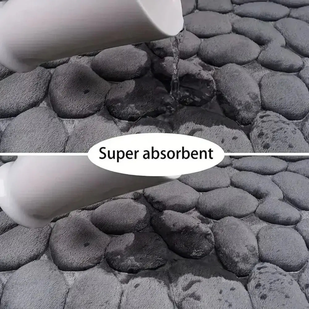 Practical Cobblestone Bath Mat Non-slip Absorbent Shower Doormat Thickened Soft Bathtub Floor Rug Oasis Select