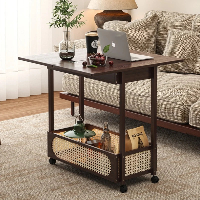 wheels movable multi-functional folding coffee table living room sofa side few solid wood tea table multi-purpose folding table Oasis Select