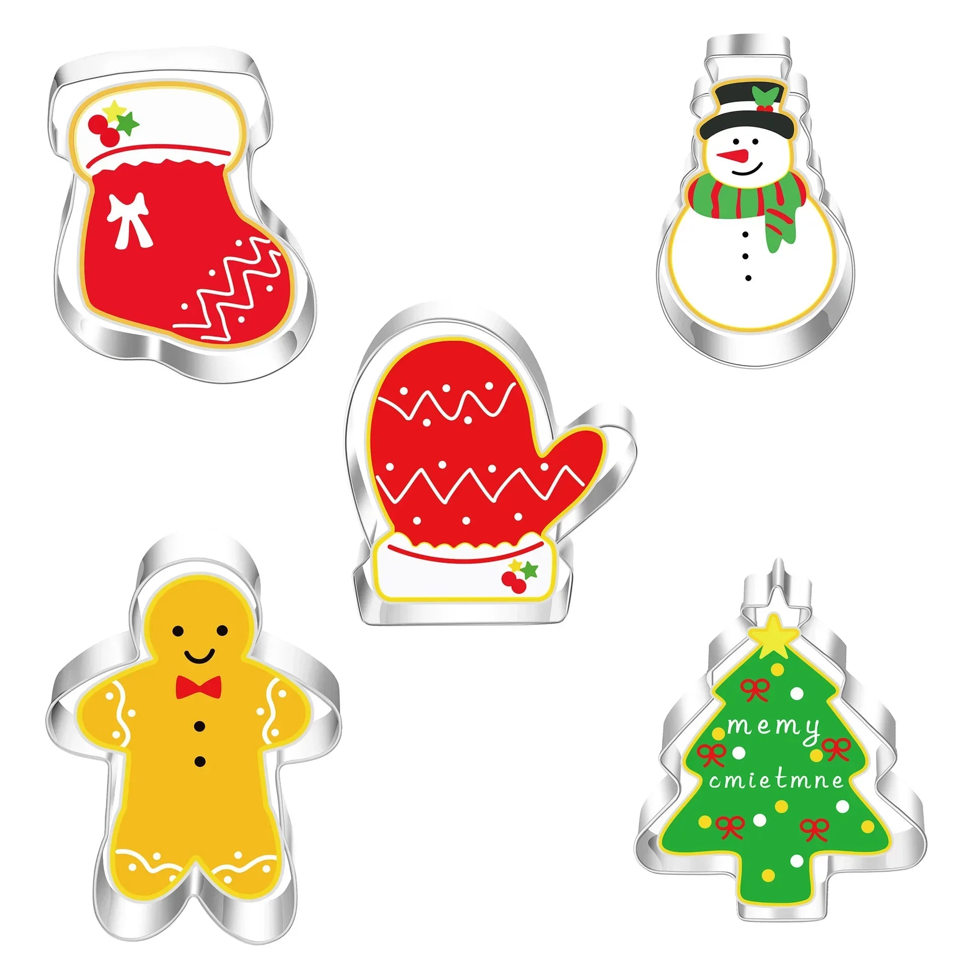 5Pcs Christmas Cookie Cutter Set Gingerbread Man Xmas Tree Biscuit Mold Stamp Christmas Party New Year Baking Accessories Oasis Select A