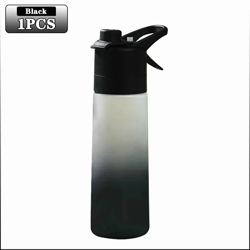 1-4PCS Large Capacity Spray Water Bottle with Straw Gradient Frosted Portable Outdoor Sports Travel Mist Sprayer Reusable Cup Oasis Select 650ML Black-1PC