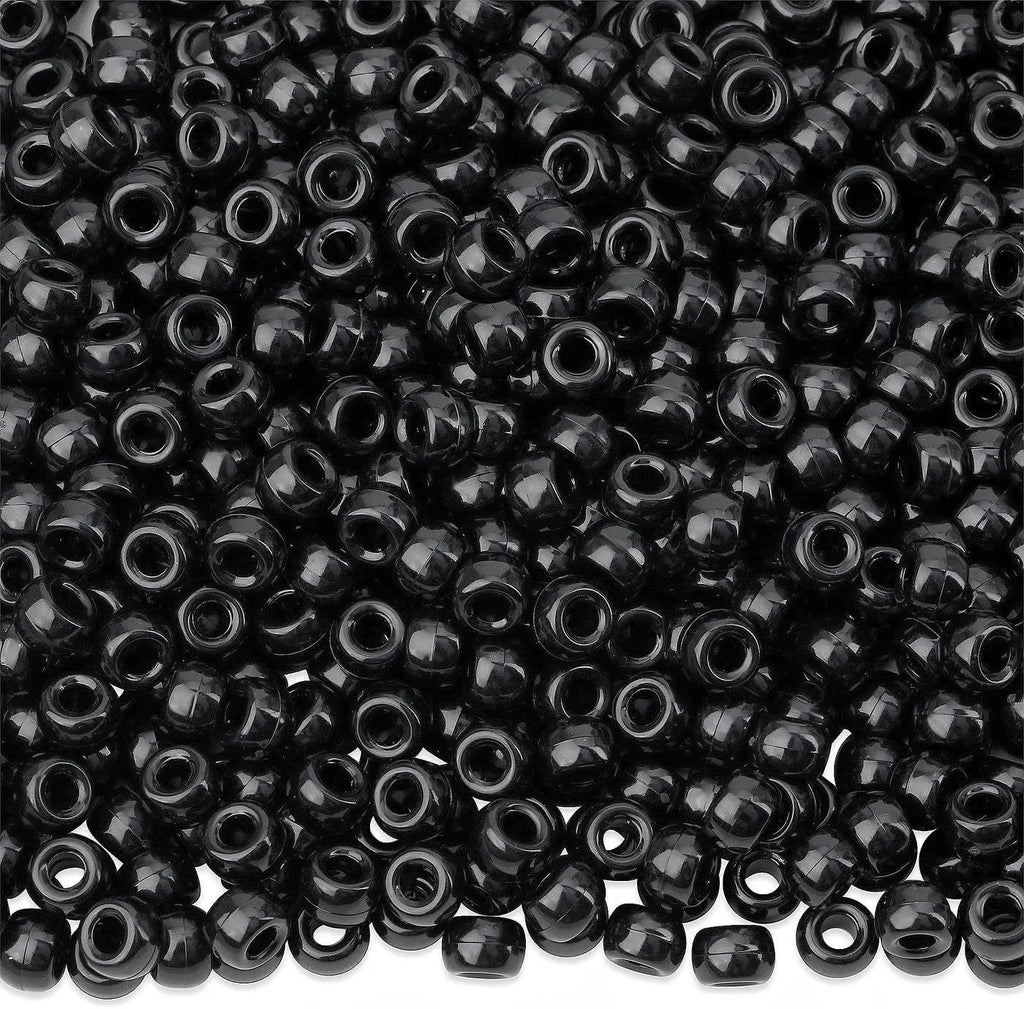 100Pcs Acrylic Pony Beads 6x9mm Bulk Plastic Large Hole Mix Pen Hair Kandi Beads for Friendship Bracelet Jewelry Making Braids Oasis Select Black