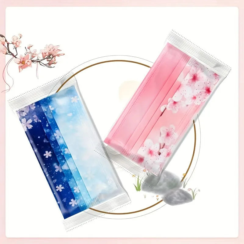 10pcs Romantic Floral & Starry Sky Print Face Masks for Women, 3-Layer Woven Polypropylene, Elastic, Breathable & Sun-Protective Oasis Select