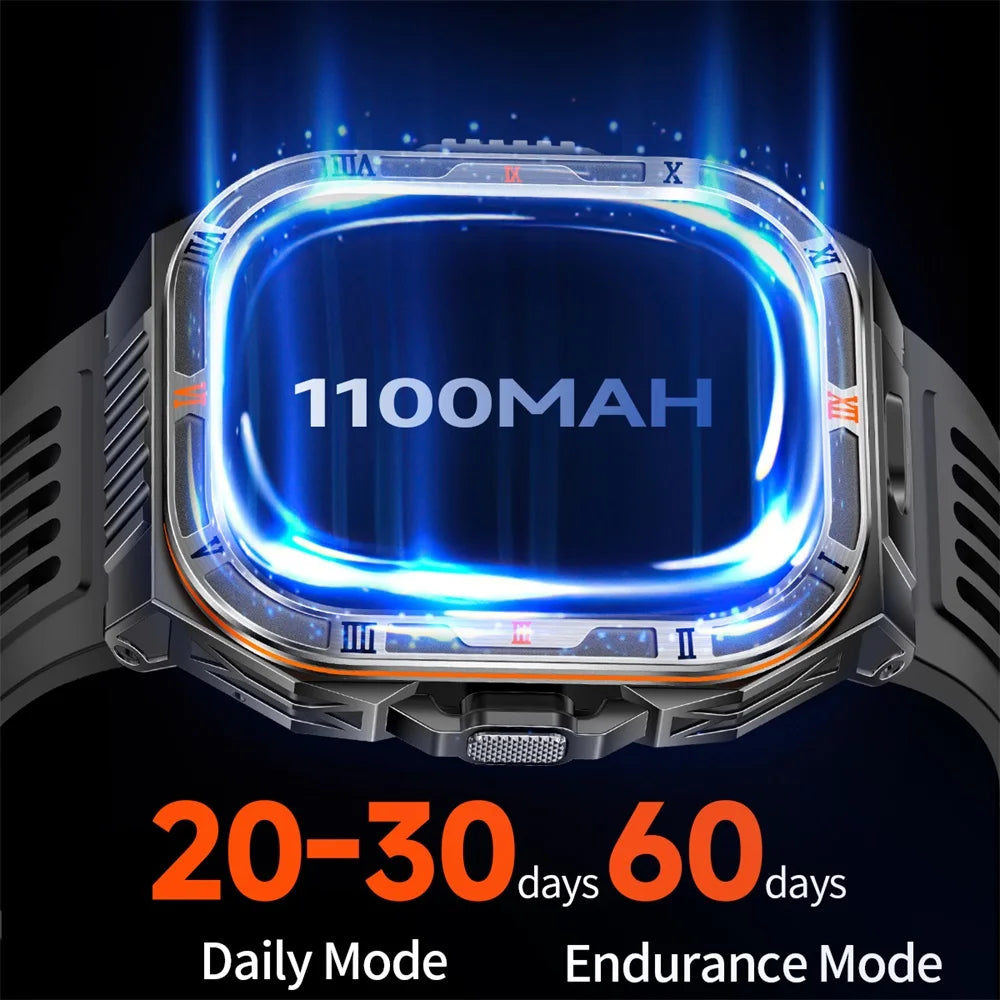Waterproof Smartwatch Men 1100mAh Battery LED Flashlight BT Call Outdoor Smart Watches Health Monitor 100+ Sports Mode Compass Oasis Select