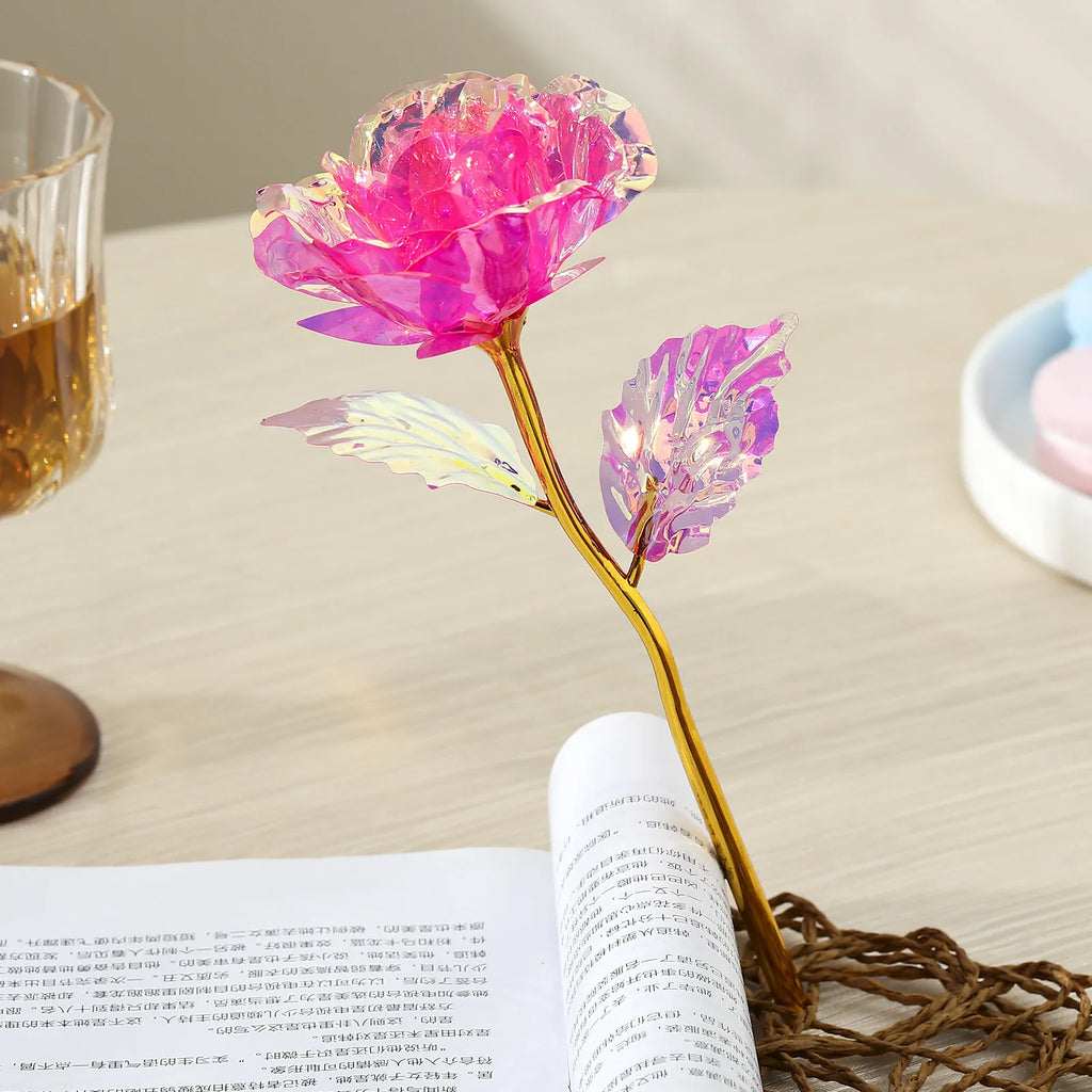 Pink Transparent Artificial Forever Rose Decorative Plastic Rose for Wedding Party Home Decoration Oasis Select