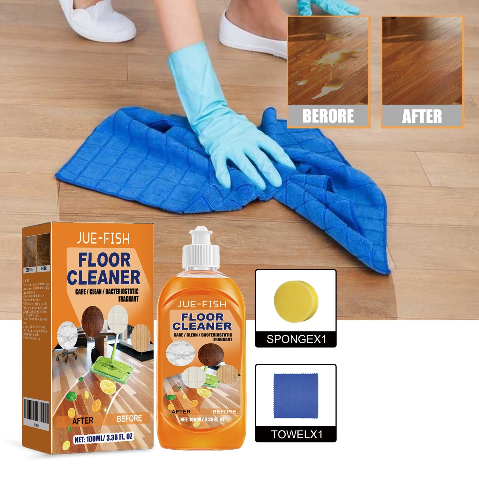 Jue Fish Floor Cleaner Set For Cleaning Descaling Cleaning Wooden Floors Polishing Brightening Ceramic Tile Cleaner Mild & Safe Oasis Select
