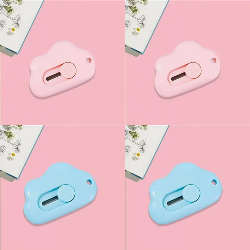 1/2/3/4pcs Kawaii Clouds Mini Portable Ulity Knife Box Cutter Opener Pocket Stretch Paper Cutters School Office Supplies Gift Oasis Select 4pcs mix 2