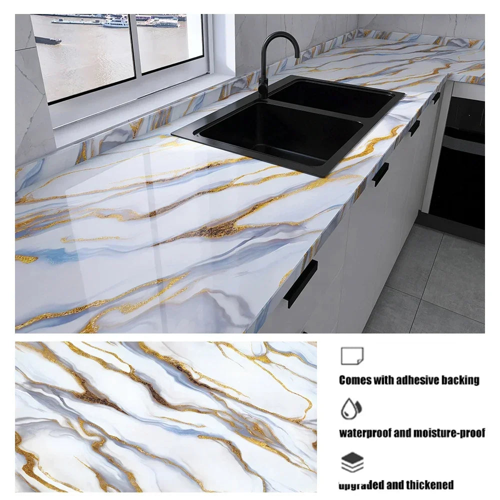 Marble-Patterned Wall Sticker 40cm Wide Waterproof Stain-Resistant And Oil-Resistant PVC Self-Adhesive Wallpaper For Kitchens. Oasis Select bingchuanliujin 40cmX5m