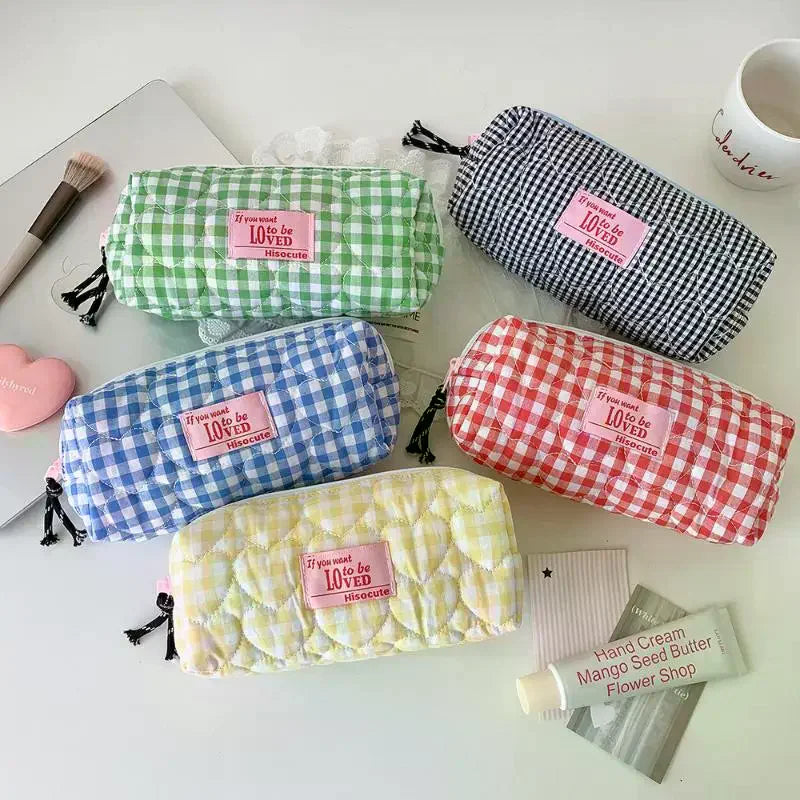 Colored Checkered Pencil Case INS Style Large Capacity Stationery Storage Bag Cosmetics Miscellaneous Storage Bag Makeup Bag Oasis Select
