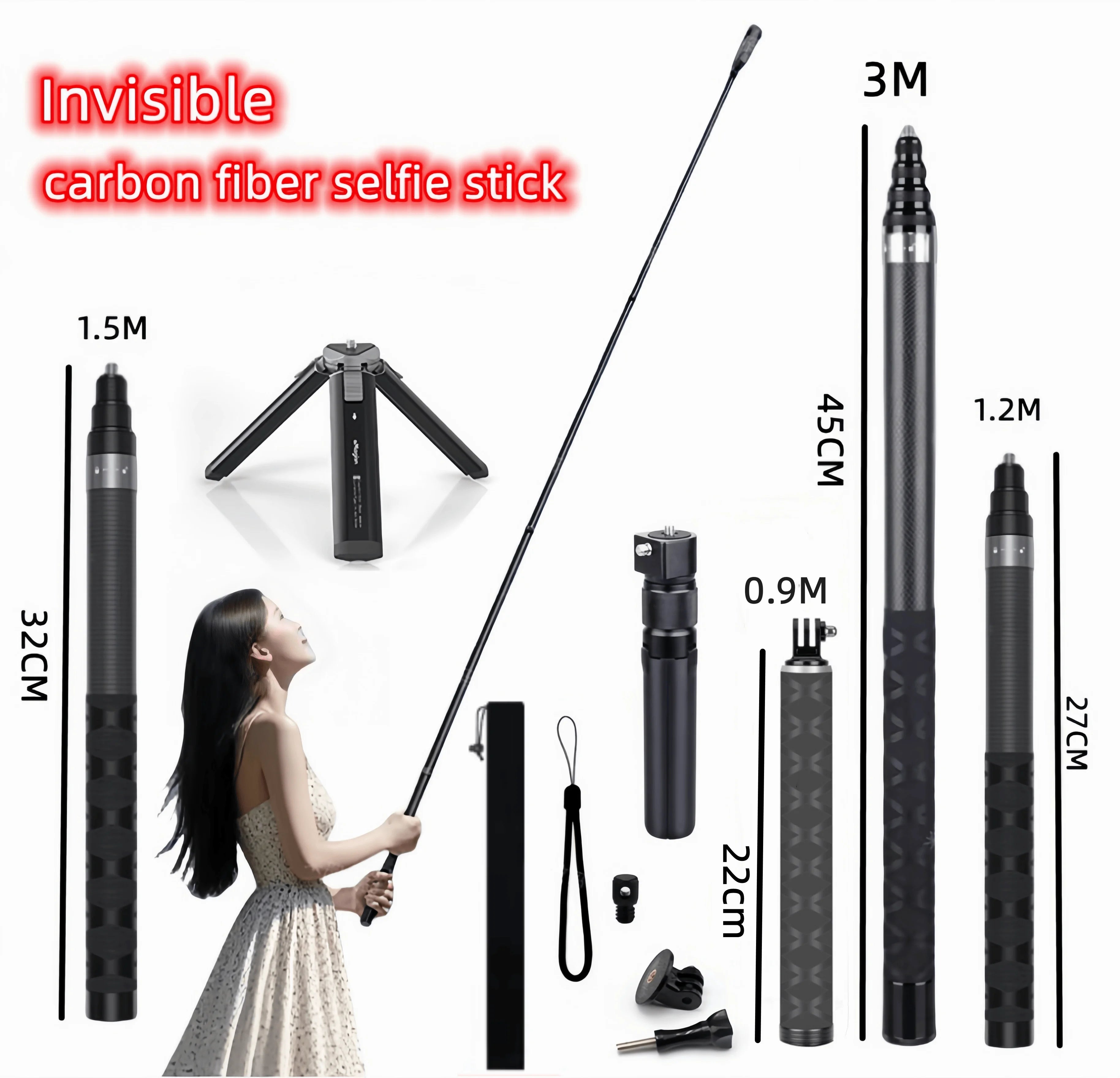 1.2M Carbon Fiber Invisible Selfie Stick for DJI & Insta360