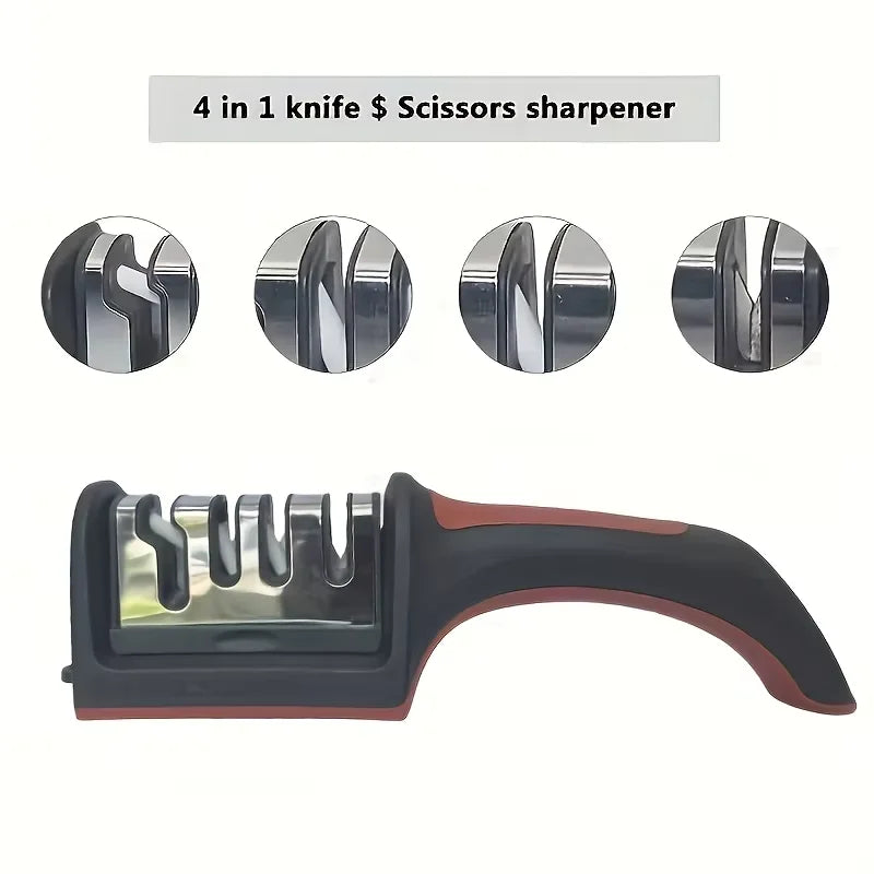 1pc 4-Stage Professional Knife Sharpener, Tungsten Steel Diamond & Ceramic Grinding Stone, Sturdy Anti-Slip Handle, Fast&Durable Oasis Select