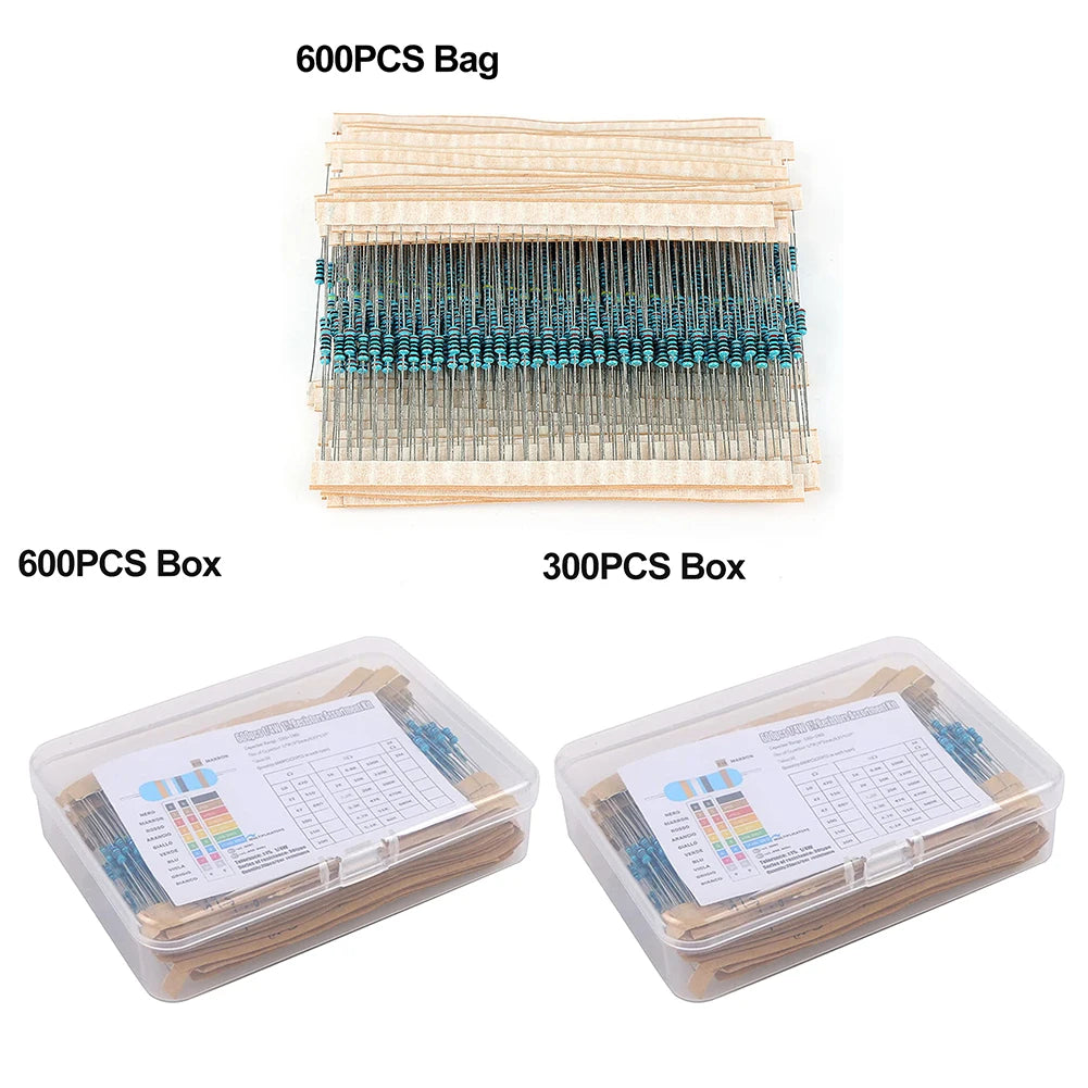 300/600pcs Metal Film Resistor Kit – 30 Values 1% 1/4W 10R–1M Resistor Assortment Kit Oasis Select