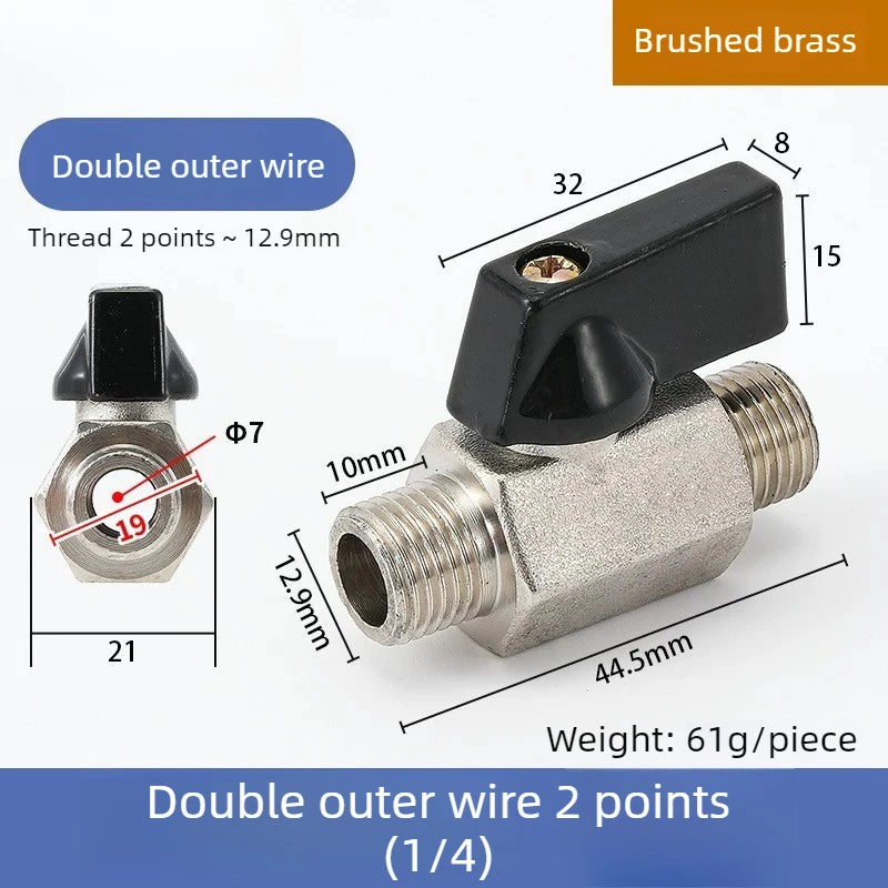 Mini Ball Valve Switch Water Pipe PT1/8, 1/4, 3/8, 1/2 Gas Electric Copper Ball Valve Double Inner and Outer Wire Teeth Oasis Select Double Outer 2 A 1PCS