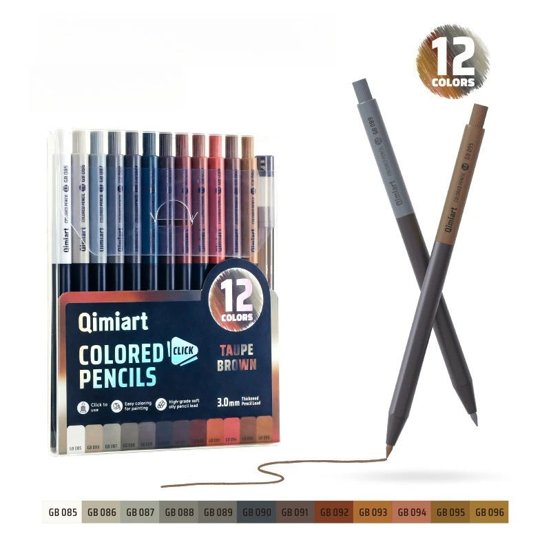 12 Colors Click Colored Pencils 3.0mm Soft Oily Lead Mechanical Pencils for Student Art School Office Supplies Stationery Oasis Select G