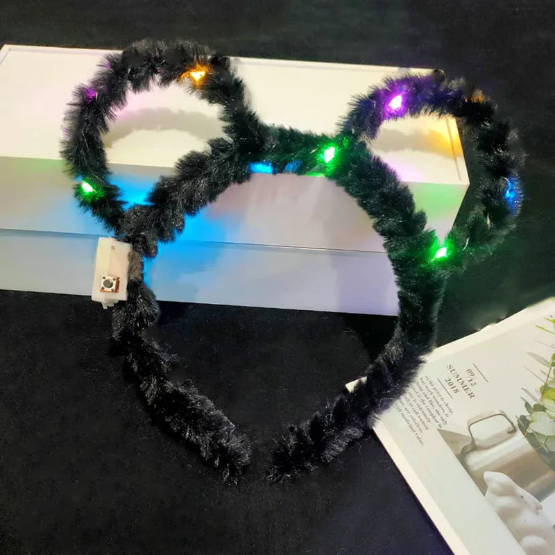 Women Girls LED Bunny Ears Hairband Easter Light Up Headbands Halloween Glow Party Supplies Wedding Festival Oasis Select Black