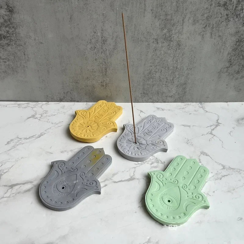 2-Chamber Famati Palm Silicone Mold Hamasa Hand Cement Aromatherapy Bracket Tray DIY Concrete Coaster Handicraft Mold Oasis Select