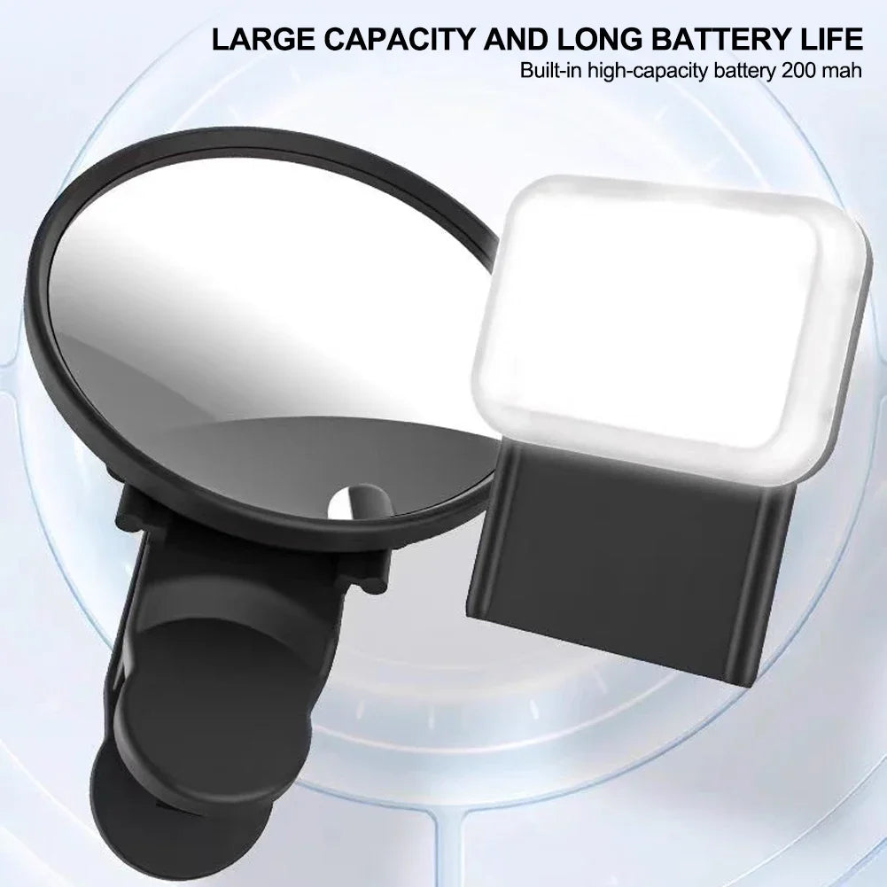Clip-On Selfie Ring Mirror with Fill Light for Smartphone