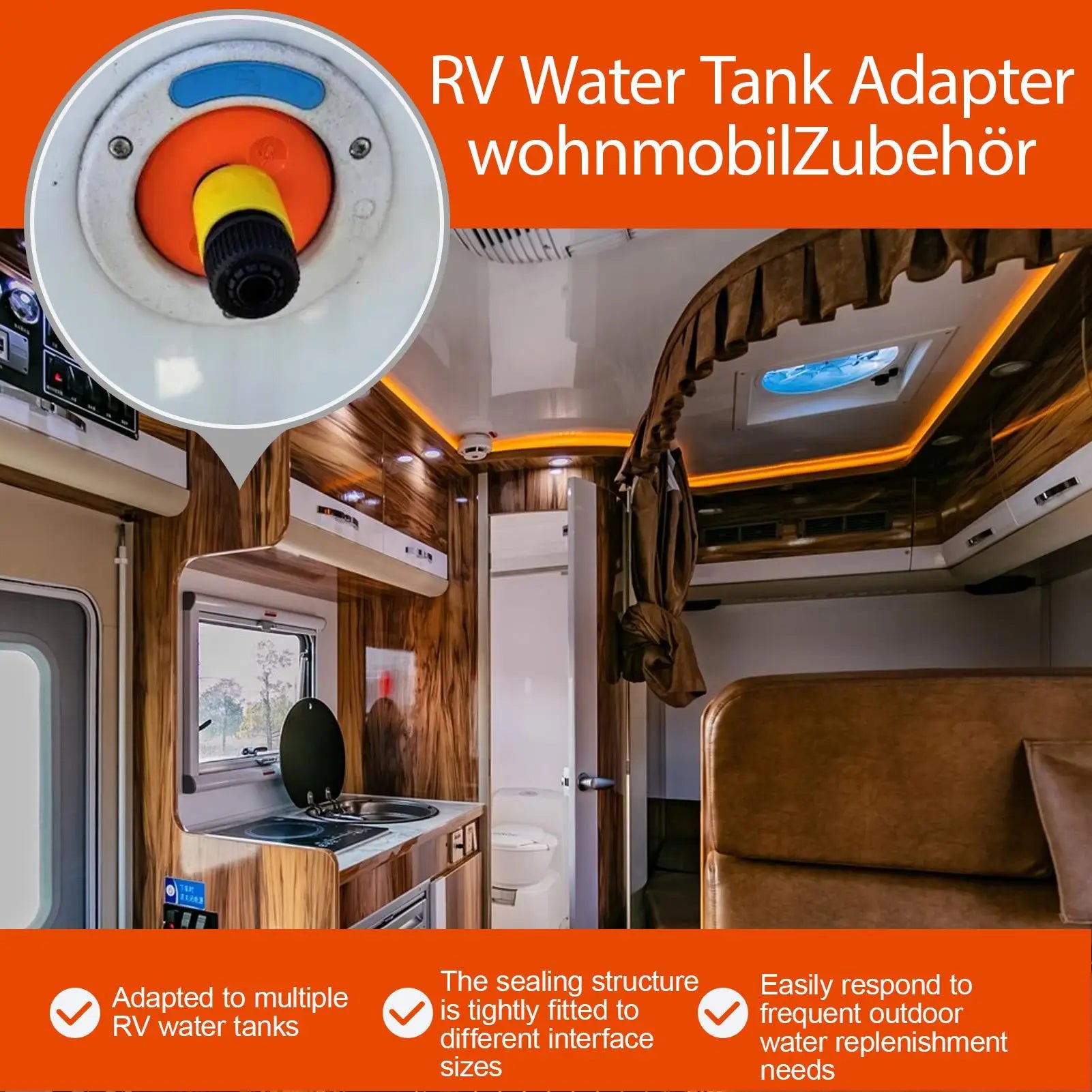 RV Water Tank Filler Adapter Rv Fresh Water Inlet Leak Proof Water Tank Replacement Adapter Filler Hatch Cap for Trailer Outdoor Oasis Select