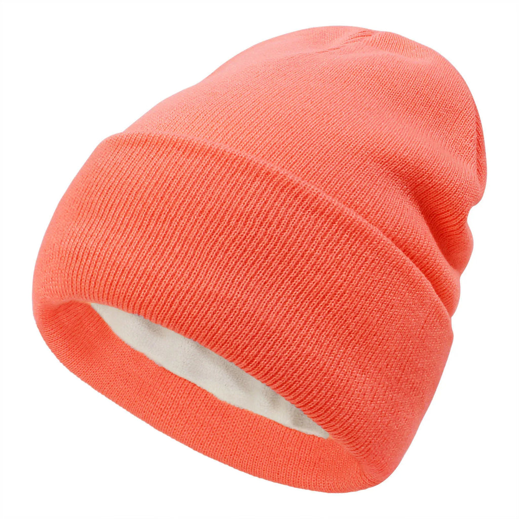Double-layer knitted hat with fleece lining, solid color acrylic thickened cold hat, women's beanie hat for warmth Oasis Select 4