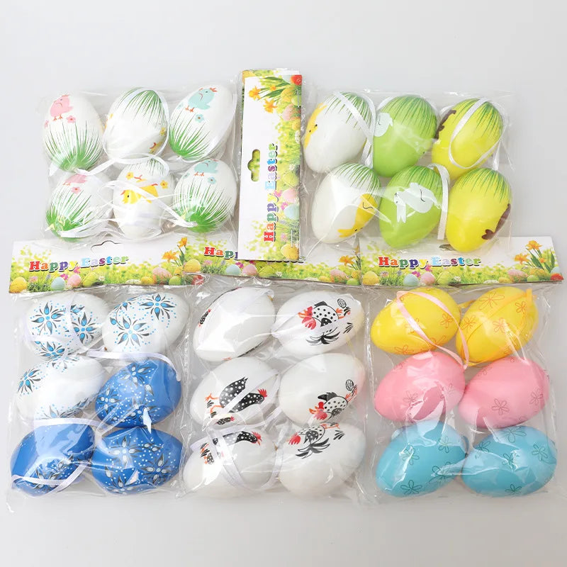 6Pcs Easter Egg Hanging Ornaments Artificial Plastic Egg Pendants Easter Tree Decorations Festival Home Party Decor Oasis Select