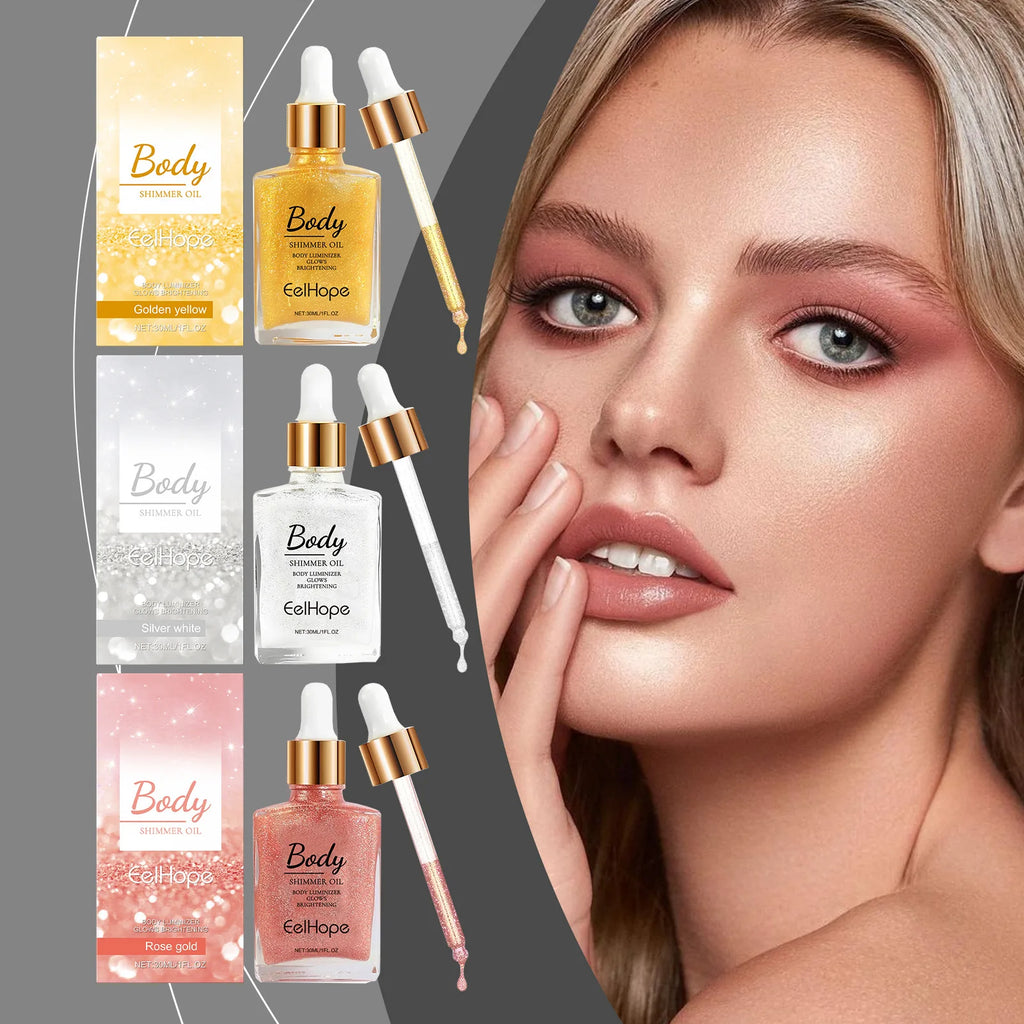 Body Shimmer Oil – Gold Highlighter Drops for Face & Body Liquid Body Highlighter Oasis Select
