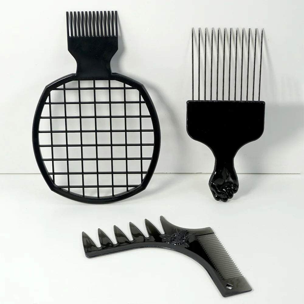 Barbershop Wave Shaped Hair Brush Afro Hair Styles Carbon Fiber Pick Comb Hair Comb Set Hair Sponge Wave Hairstyle Care Tool Oasis Select 3PCS