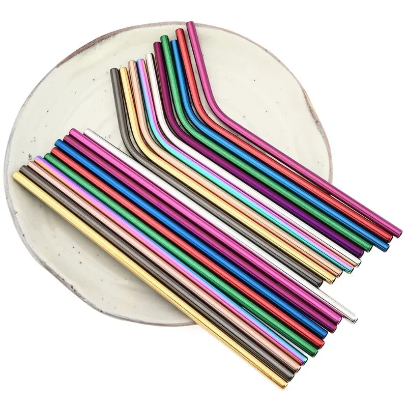 Color Metal Stainless Steel Straw Portable Set Bar Beverage Milk Tea Juice Eco Friendly Straw Kitchen Supplies Oasis Select