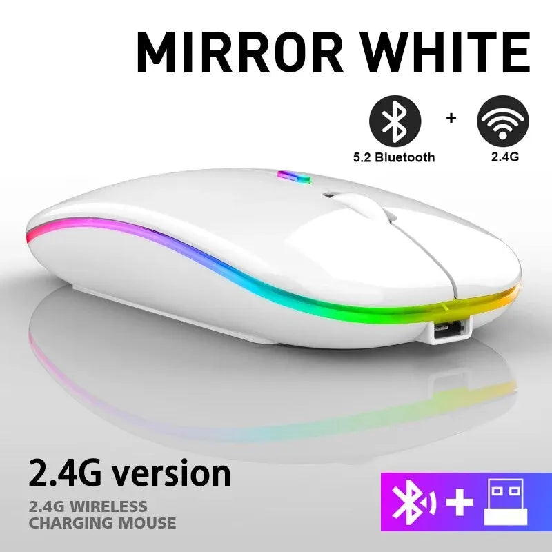 Wireless Mouse RGB Rechargeable Bluetooth Mice Wireless Computer Mause LED Backlit Ergonomic Gaming Mouse for Laptop PC 3600DPI Oasis Select White