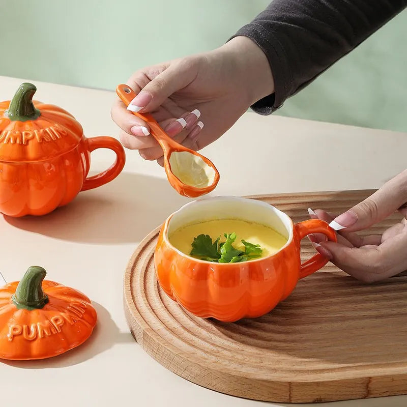 Pumpkin Mug Ceramic Cup with Spoon Halloween Creative with Handle Scalding-proof Cute Style Breakfast Milk Cups Coffee Mug Oasis Select