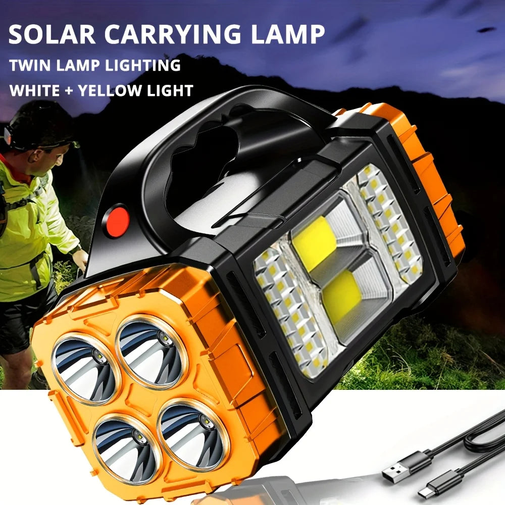 Solar COB LED Flashlight & Power Bank | Waterproof Camping Lamp