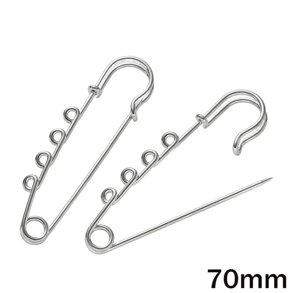 10pcs Heavy Duty Safety Pin Charms with 1/2/3/4/5 Loops for DIY Garment Blanket Skirts Knitted Fabric Brooch Crafts Jewelry Make Oasis Select 70mm With 4 Loop