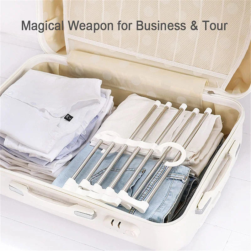 5 in1 Save Space Pants Hanger Collapsible Towel Tie Hook Multi-functional Clothes Trouser Rack Wardrobe Closet Organizer Storage Oasis Select