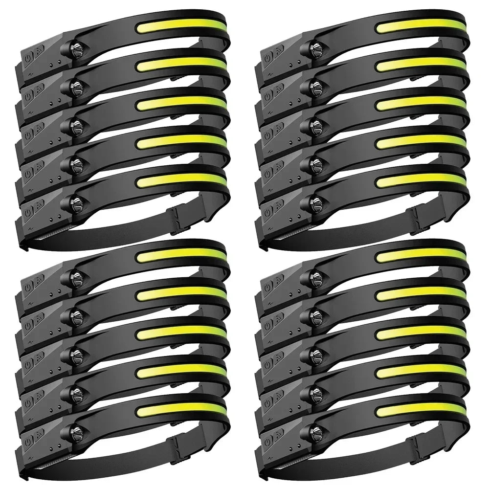 XPE+COB LED Sensor Headlamp USB Rechargeable Camping Search Light Headlight Led Head Torch Head Flashlight for Fishing Lantern Oasis Select 20pcs Built-in Battery