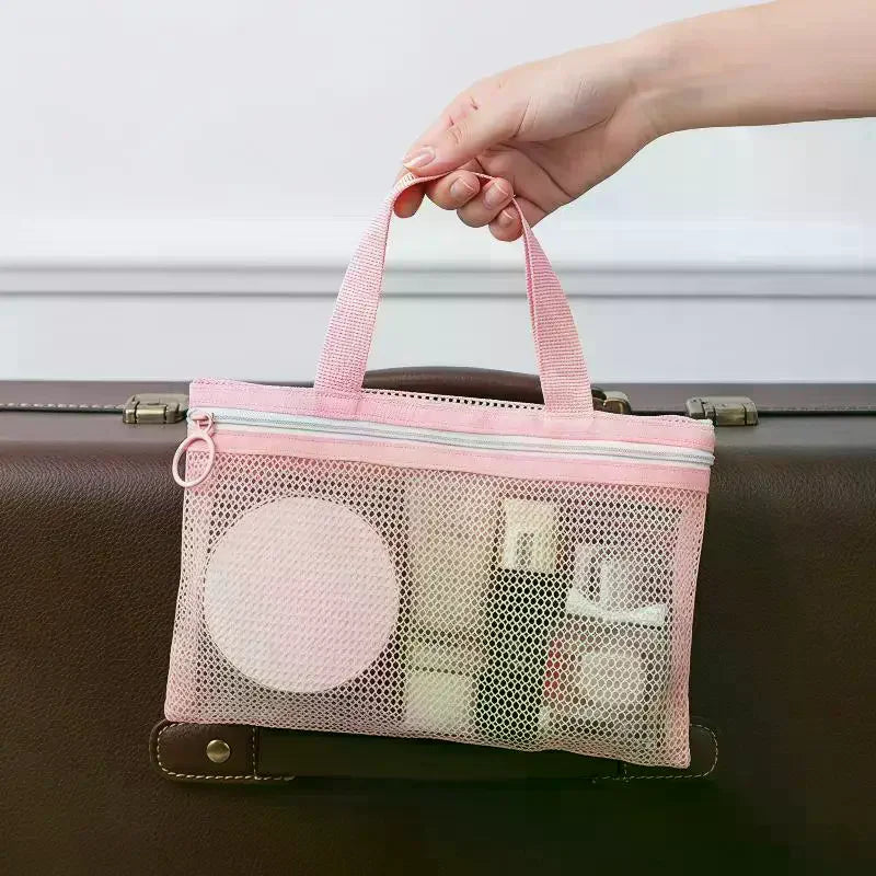Pink Mesh Multi-pocket Mini Makeup Bag Swimming Bag Portable Travel Storage Bag Portable Bath Bag One Pack Oasis Select