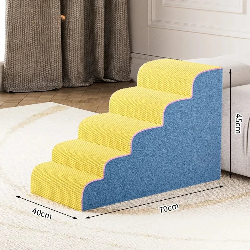 Puppy Stairs Foam Pet Secure Stairs Ramps Non-Slip Ladder dog supplies Pets Protect Older Dog Pet with Joint Pain Sofa Bed Ladde Oasis Select Yellow-blue L