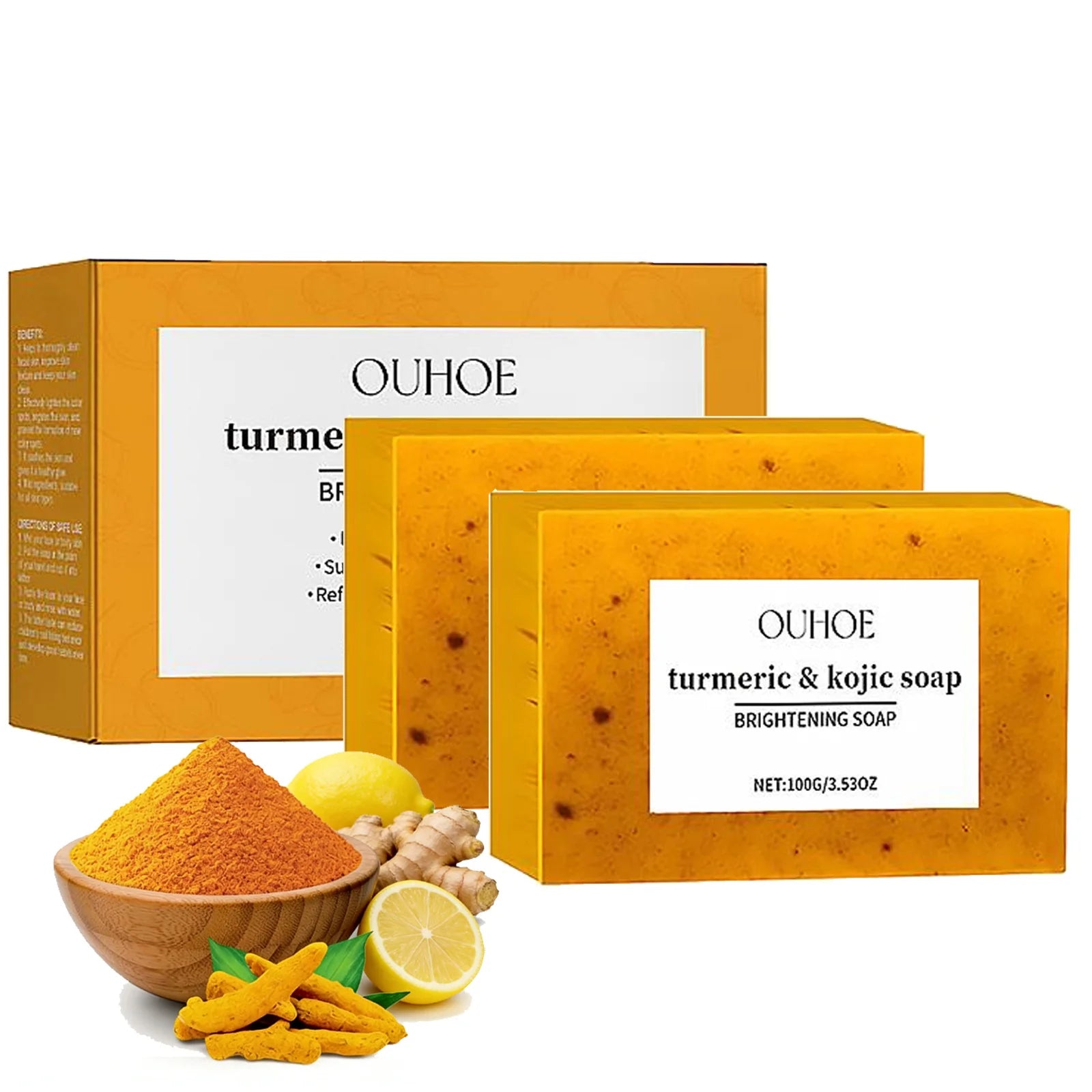 100g Turmeric Soap, Lemon Kojic Acid Soap, Shower And Facial Soap Body Care Face Cleanser Turmeric Soap Body and Face Cleaning Oasis Select