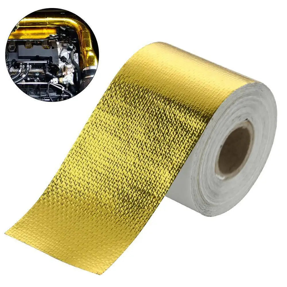 Reflective Self Adhesive Tape Gold/Sliver High Temperature Heat Insulation Shield Wrap Tape Bandage 50mm x 5M Roll Universal Oasis Select