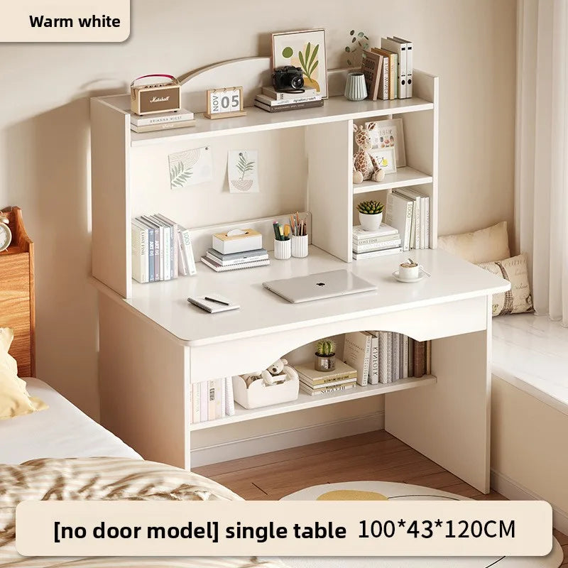 Home Desk Bookcase Integrated Simple Desktop Study Table Bedroom Dresser Locker Computer Desk Oasis Select White 100CM
