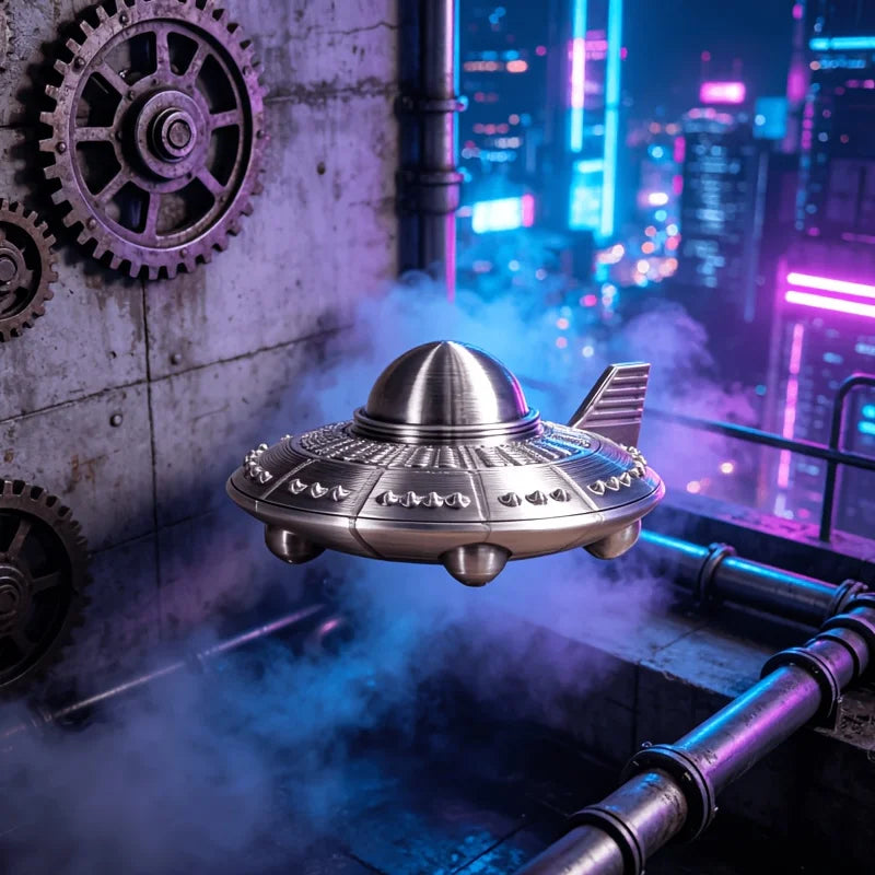 Retro Metal Style UFO Figurines 3D Printed Sci-Fi Alien Spaceship Desk Ornaments for Space Enthusiasts Home Office Bedroom Decor Oasis Select
