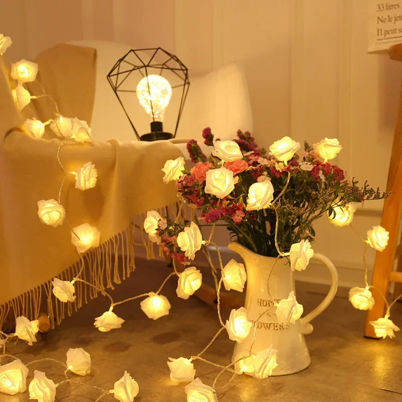 LED Pink Rose Flower String Lights USB powered for Wedding Home Party Birthday Festival Indoor Outdoor Decorations 1.5M/3M Oasis Select Warm white