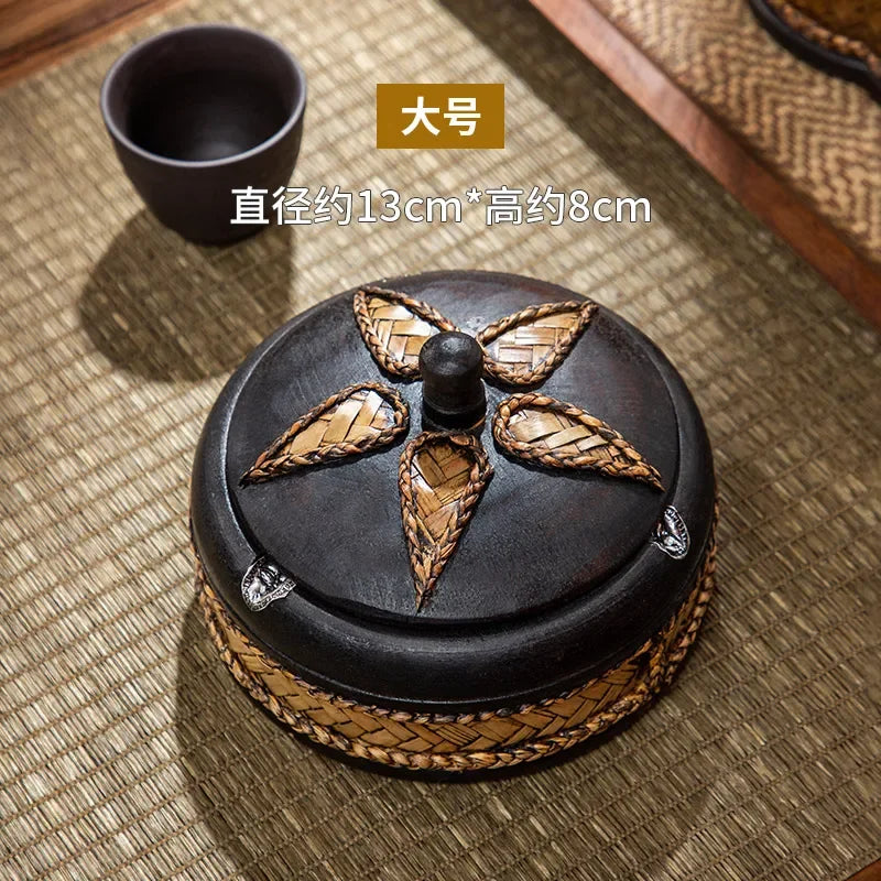 Solid Wooden Ashtray with Cover New Chinese Retro Home Living Room Office Tea Table Zen Decoration Creative Ashtray Oasis Select 13cm