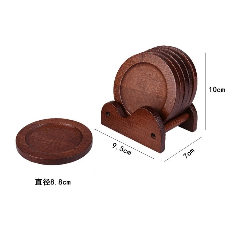 6Pcs Bamboo Coasters With Holder, Heat Resistant Non-Slip Round Insulated Mats For Hot Coffee Mugs Tea Cups Bowls Table Decor Oasis Select