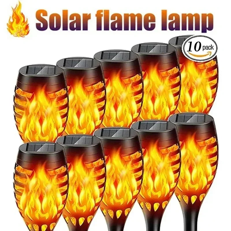 1-10Pack Solar Flame Light Outdoor 96/12 LEDs Flickering Torch Waterproof Night Lamp Garden Decoration for Lawn Path Yard Patio Oasis Select