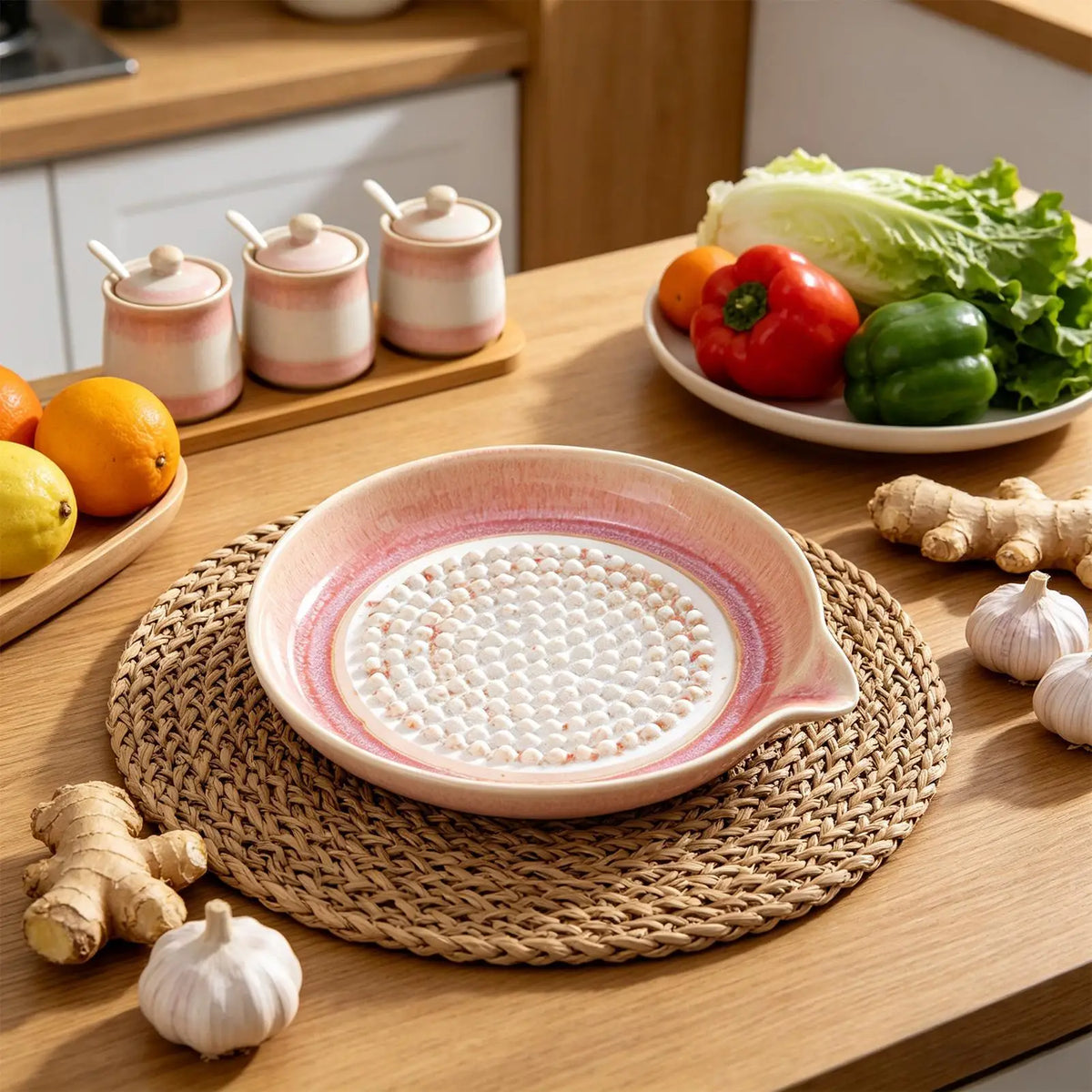 Grating Plate Ceramic Handmade Kitchen Tool Multifunctional Garlic Grater Dish for Home Kitchen Chocolate Onion Lemon Fruits Oasis Select
