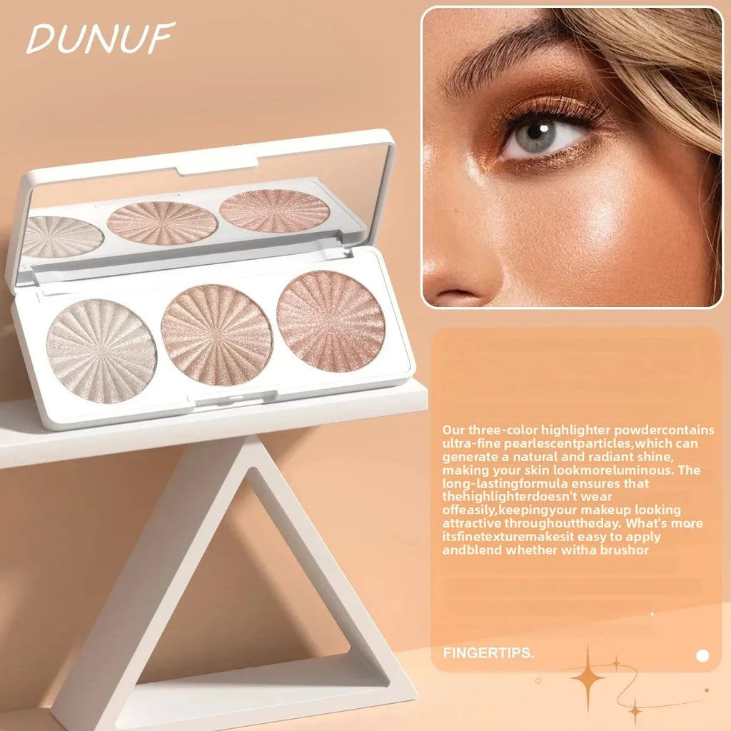 DUNUF 4-in-1 Baked Highlighter Palette – Waterproof Face Makeup