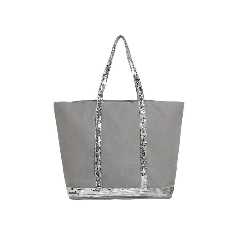 Vintage Canvas Sequin Tote Bag – Large Shoulder Bag for Women