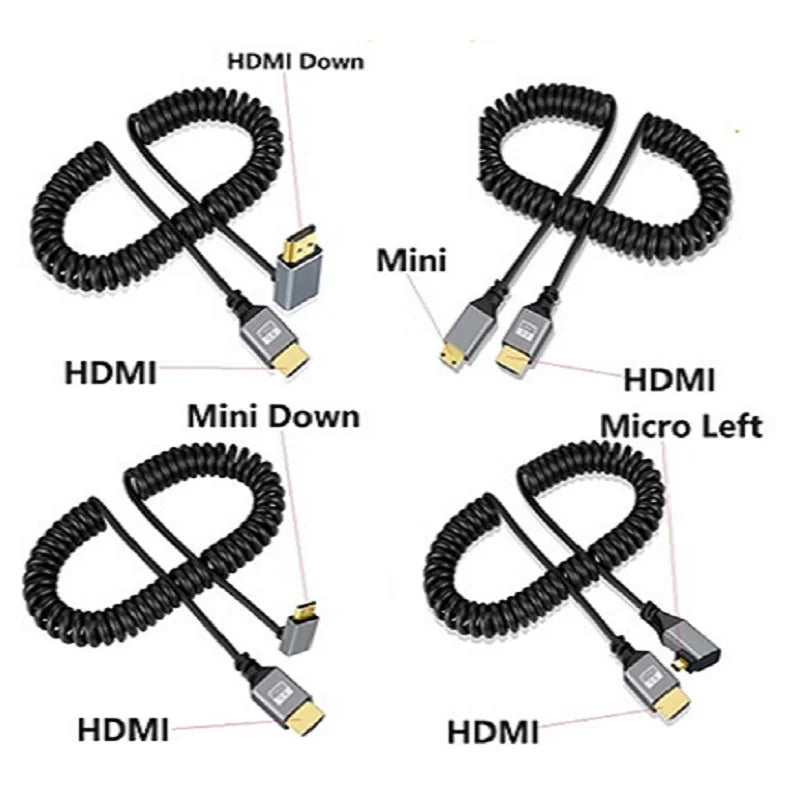 0.5-2.4M 4K60HZ HDMI Flexible Spiral cable mini Micro HDMI-Compatible TO HDMI Minihdmi Microhdmi Coiled Extension Cable Oasis Select