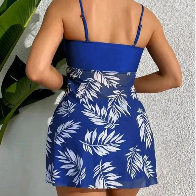 2024 Summer Short Dress Split Swimsuit Women's Sexy Fashion High Waist Swimsuit Thickened Mesh Print Swimming Beach Wear Oasis Select