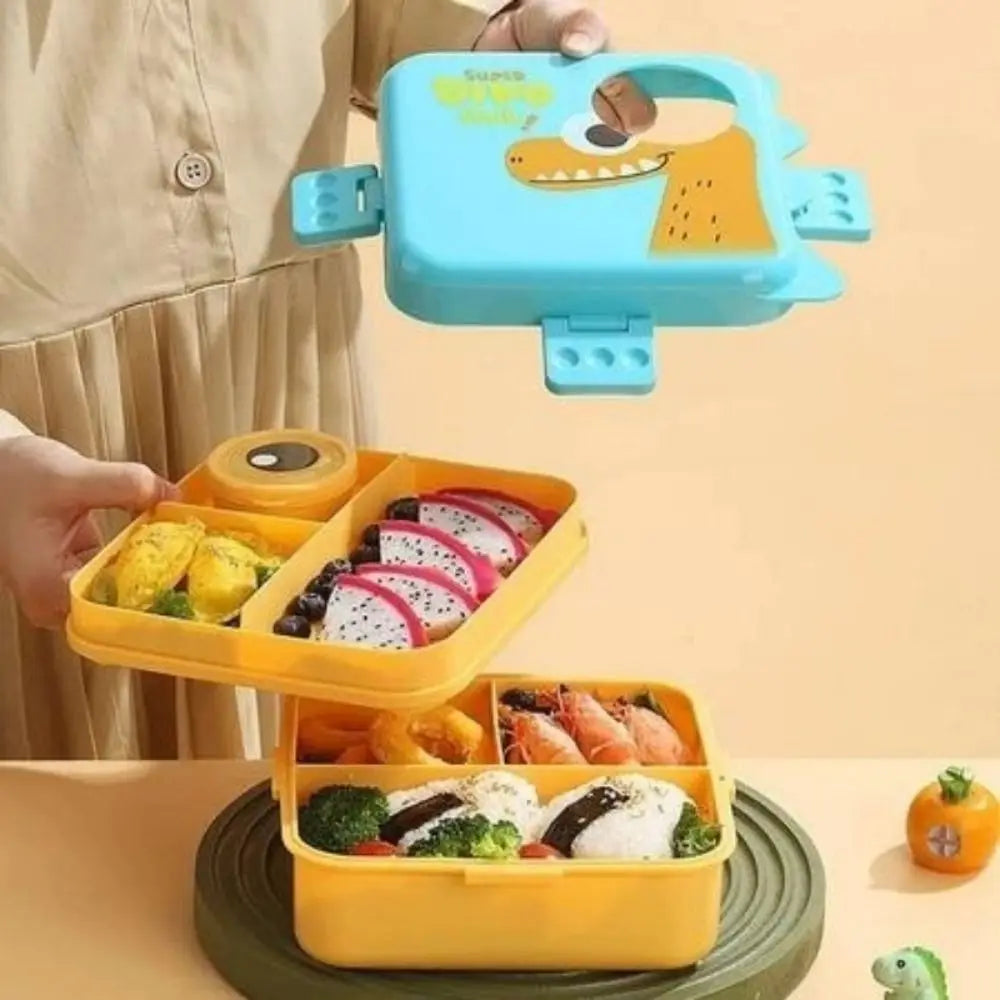 1660ml Dinosaur Lunch Box Plastic Cartoon Bento Box Sealed Double Layer Microwave Lunch Box For Kids Oasis Select